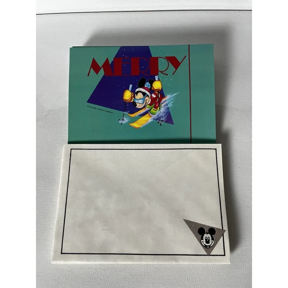 Rare Vintage Mickey Mouse Skiing "Merry" Christmas Cards NOS - Set of 13 - Picture 7 of 11